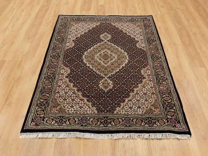 4'0" x 6'0" New Hand Knotted Black Wool Rectangle Oriental Rug - MOA10258701