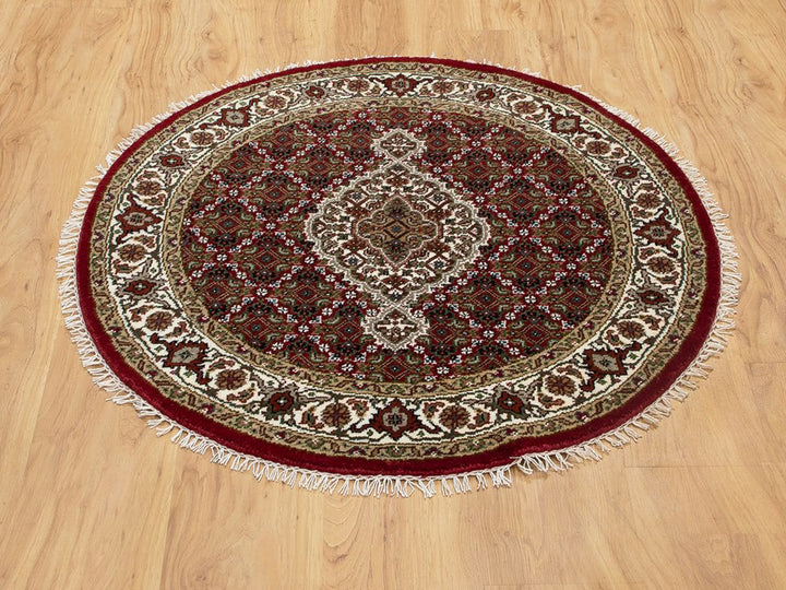 3'4" x 3'4" New Hand Knotted Red Wool Round Oriental Rug - MOA10258742