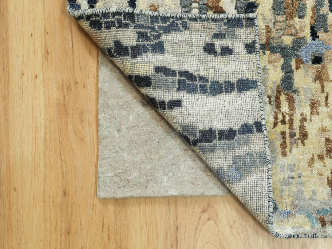 2'6" x 9'10" New Hand Knotted Blue Wool & Silk Runner Oriental Rug - MOA10258873