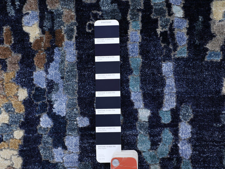 2'6" x 9'10" New Hand Knotted Blue Wool & Silk Runner Oriental Rug - MOA10258873