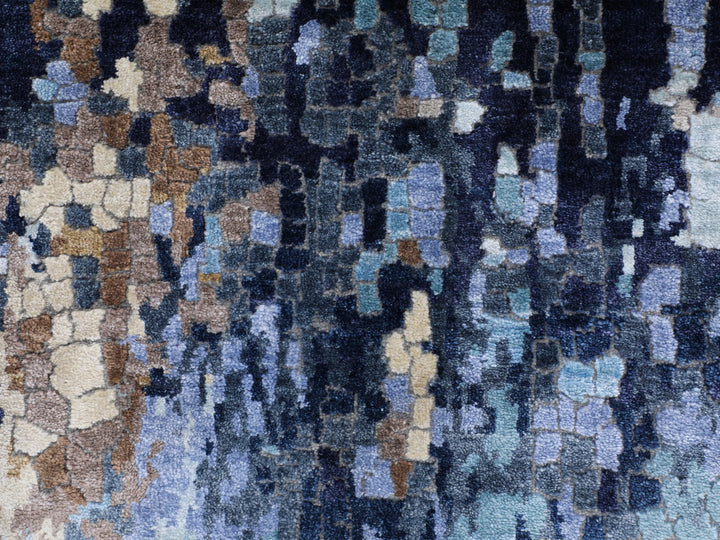 2'6" x 9'10" New Hand Knotted Blue Wool & Silk Runner Oriental Rug - MOA10258873