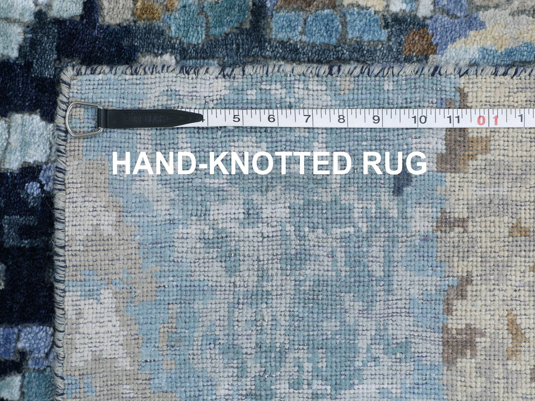 2'6" x 9'10" New Hand Knotted Blue Wool & Silk Runner Oriental Rug - MOA10258873