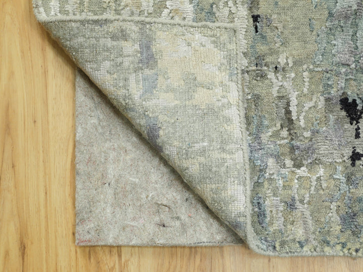 2'8" x 9'9" New Hand Knotted Grey Wool & Silk Runner Oriental Rug - MOA10258875