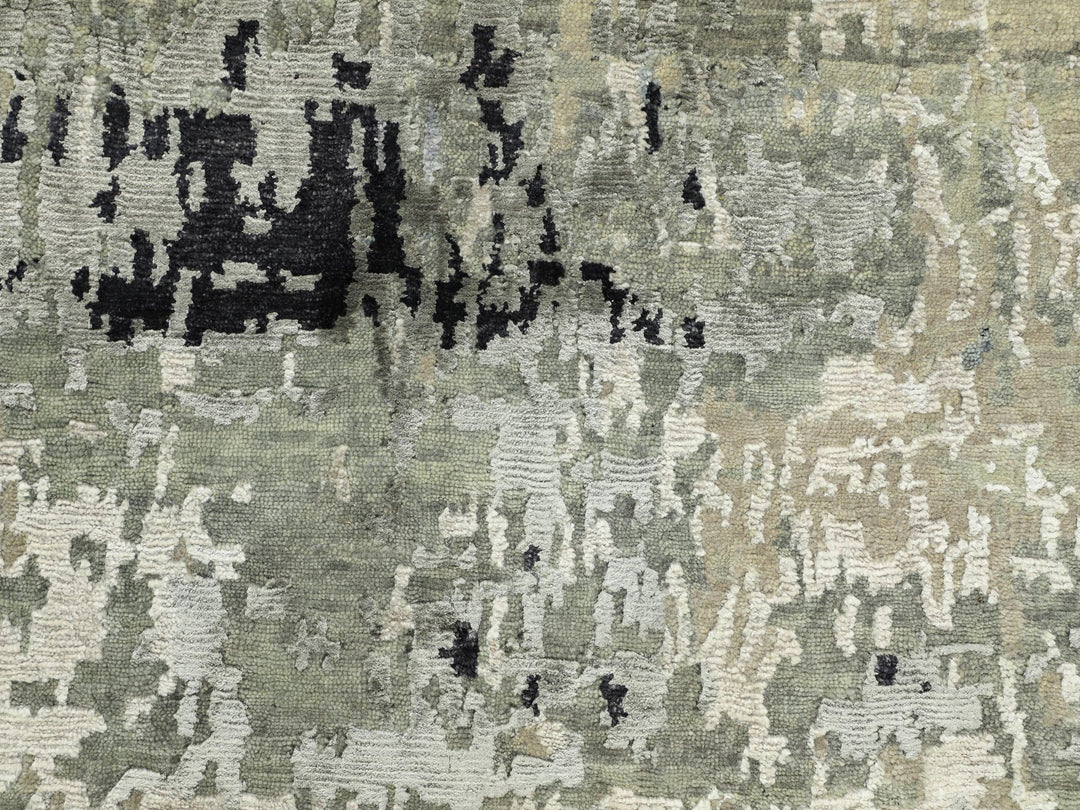 2'8" x 9'9" New Hand Knotted Grey Wool & Silk Runner Oriental Rug - MOA10258875