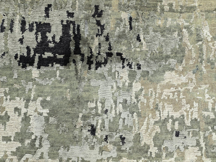 2'8" x 9'9" New Hand Knotted Grey Wool & Silk Runner Oriental Rug - MOA10258875