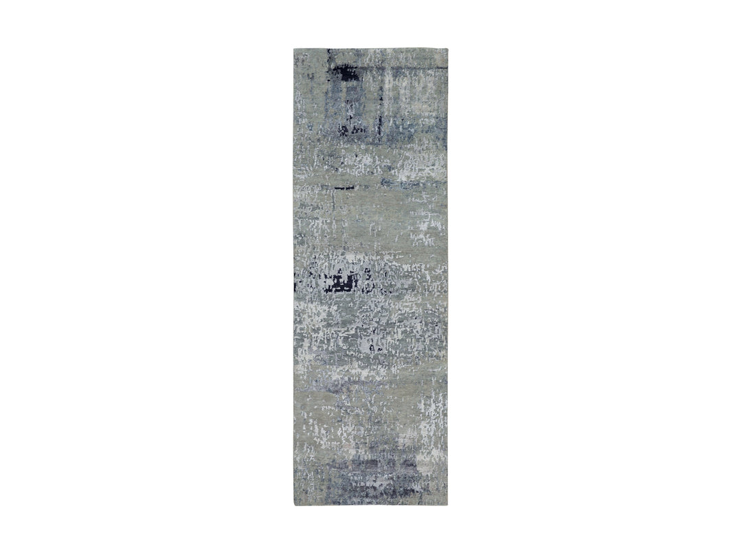 2'8" x 7'10" New Hand Knotted Grey Wool & Silk Runner Oriental Rug - MOA10258876