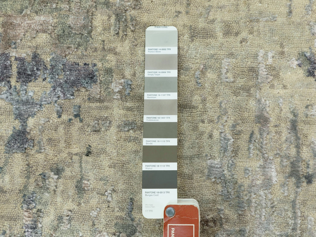 2'8" x 7'10" New Hand Knotted Beige Wool & Silk Runner Oriental Rug - MOA10258876