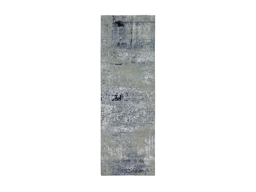 2'8" x 7'10" New Hand Knotted Grey Wool & Silk Runner Oriental Rug - MOA10258877