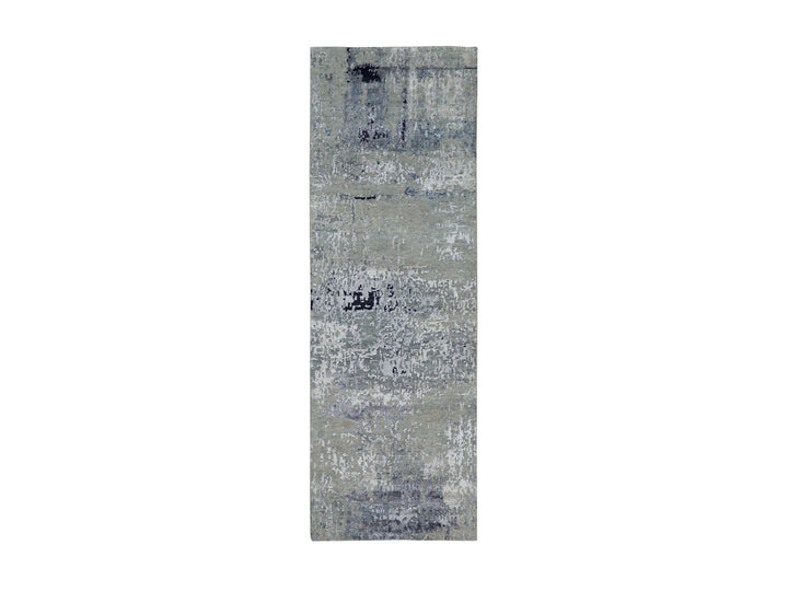 2'8" x 7'10" New Hand Knotted Grey Wool & Silk Runner Oriental Rug - MOA10258877