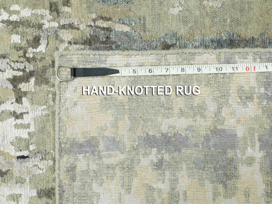 2'8" x 7'10" New Hand Knotted Grey Wool & Silk Runner Oriental Rug - MOA10258877