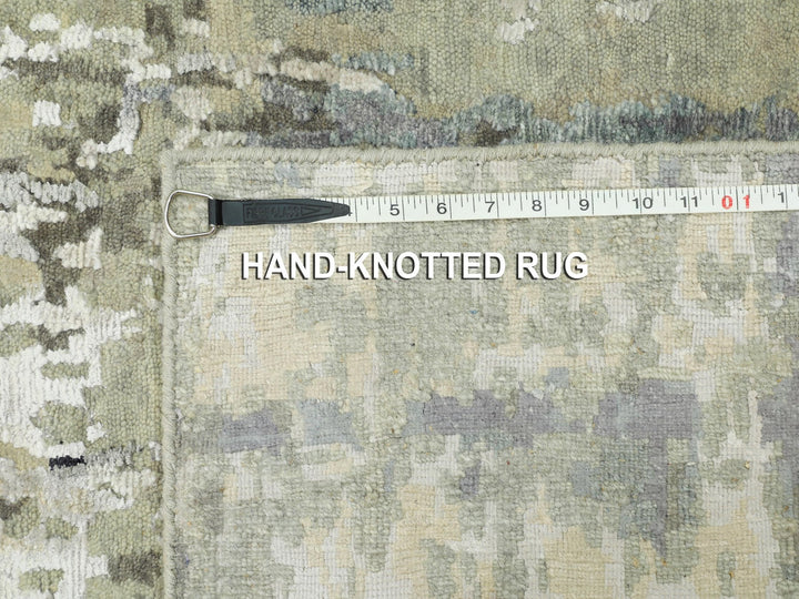 2'8" x 7'10" New Hand Knotted Grey Wool & Silk Runner Oriental Rug - MOA10258877