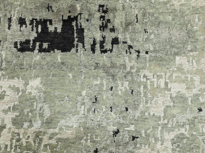 4'0" x 10'0" New Hand Knotted Grey Wool & Silk Runner Oriental Rug - MOA10258880