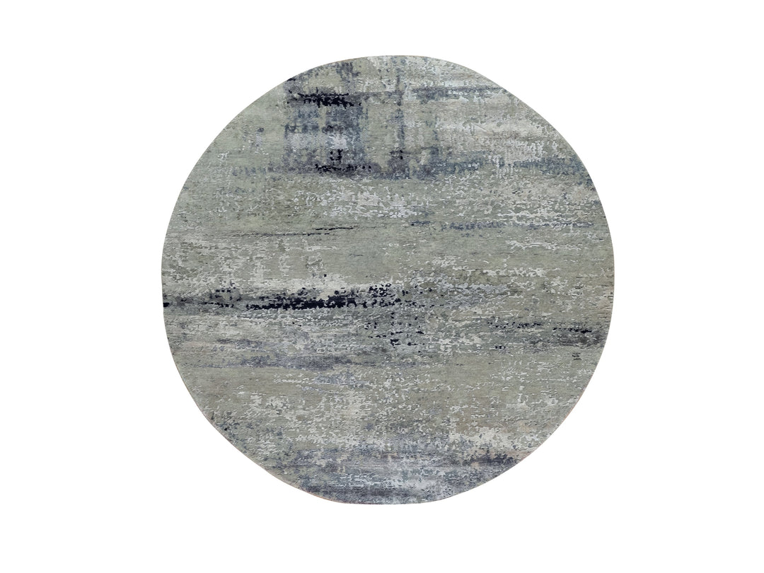 6'0" x 6'0" New Hand Knotted Grey Wool & Silk Round Oriental Rug - MOA10258883