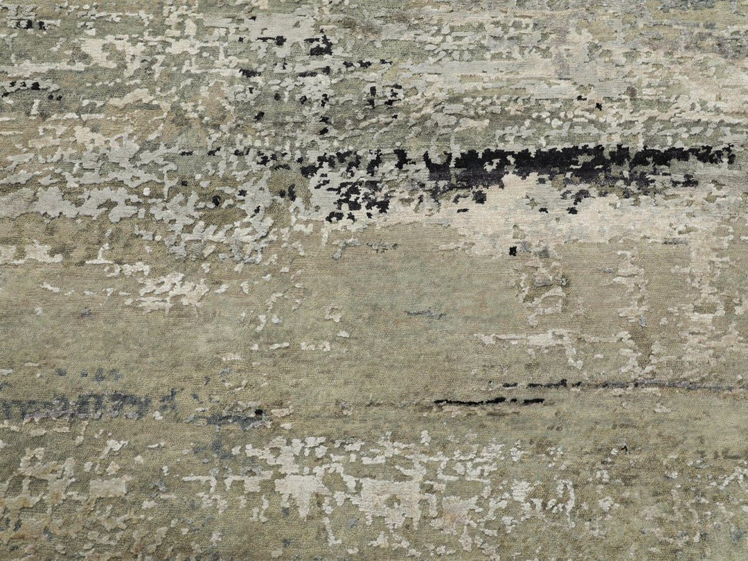 6'0" x 6'0" New Hand Knotted Grey Wool & Silk Round Oriental Rug - MOA10258883