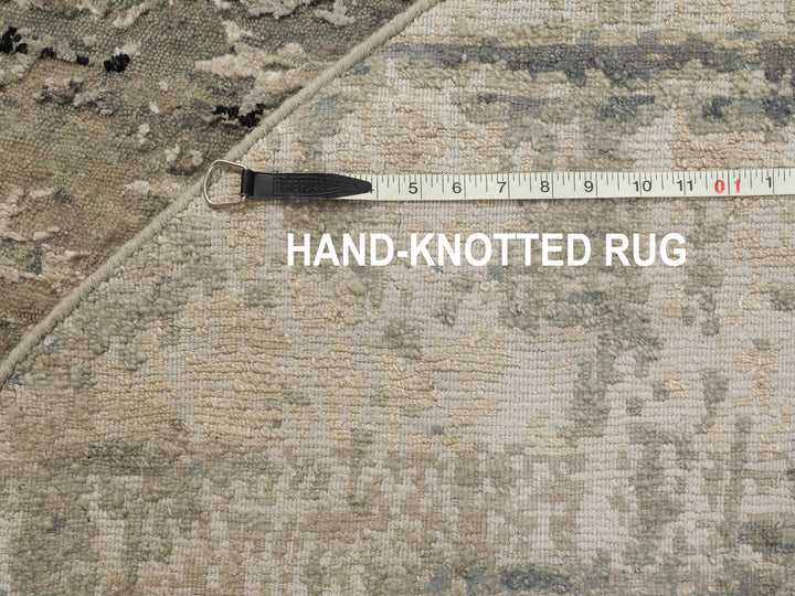 6'0" x 6'0" New Hand Knotted Grey Wool & Silk Round Oriental Rug - MOA10258883