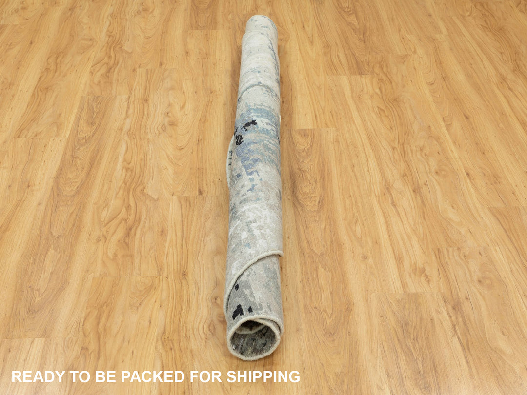 6'0" x 6'0" New Hand Knotted Grey Wool & Silk Round Oriental Rug - MOA10258884