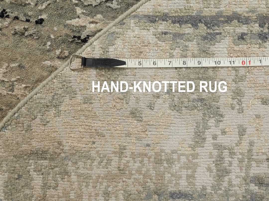 6'0" x 6'0" New Hand Knotted Grey Wool & Silk Round Oriental Rug - MOA10258884