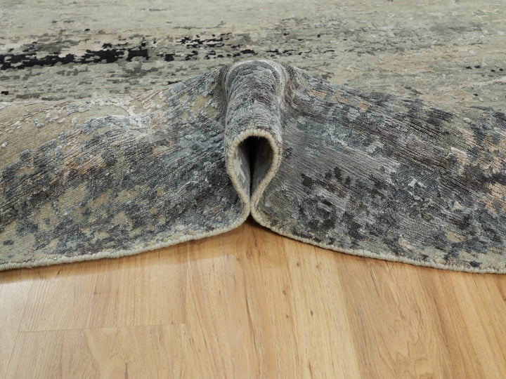 7'0" x 7'0" New Hand Knotted Grey Wool & Silk Round Oriental Rug - MOA10258885