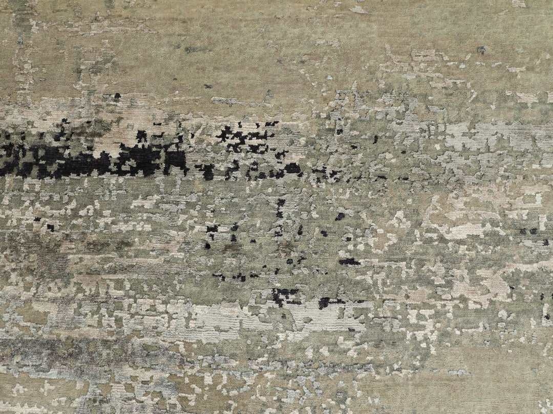 7'0" x 7'0" New Hand Knotted Grey Wool & Silk Round Oriental Rug - MOA10258885
