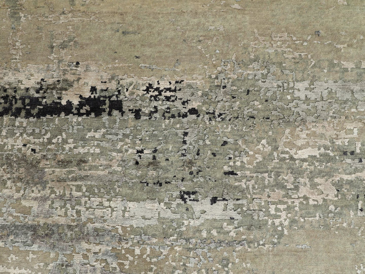 7'0" x 7'0" New Hand Knotted Grey Wool & Silk Round Oriental Rug - MOA10258885