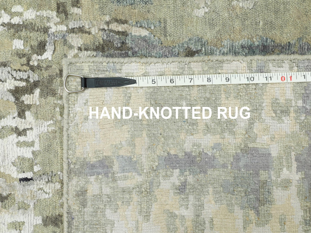 2'8" x 19'10" New Hand Knotted Grey Wool & Silk Runner Oriental Rug - MOA10258890