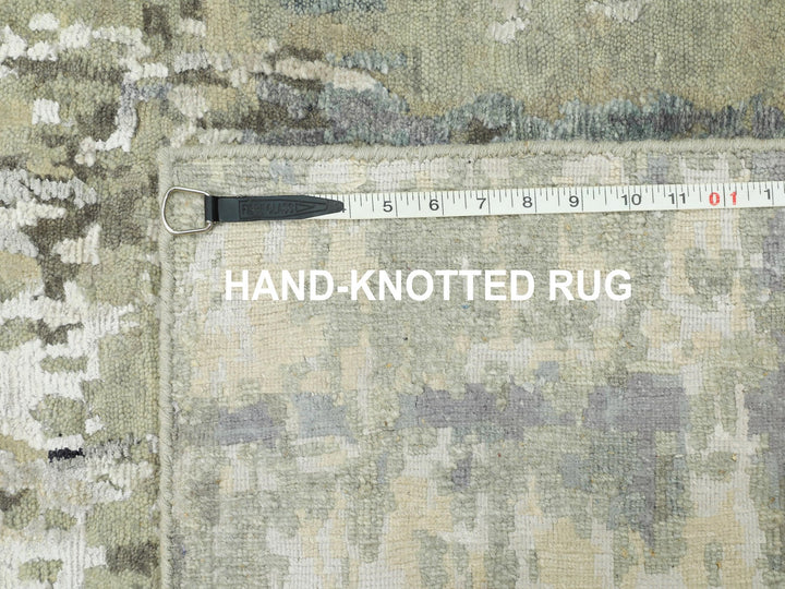 2'8" x 19'10" New Hand Knotted Grey Wool & Silk Runner Oriental Rug - MOA10258890