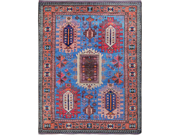 5'11" x 7'8" New Hand Knotted Blue Wool Rectangle Oriental Rug - MOA102588