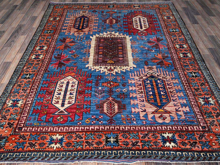 5'11" x 7'8" New Hand Knotted Blue Wool Rectangle Oriental Rug - MOA102588