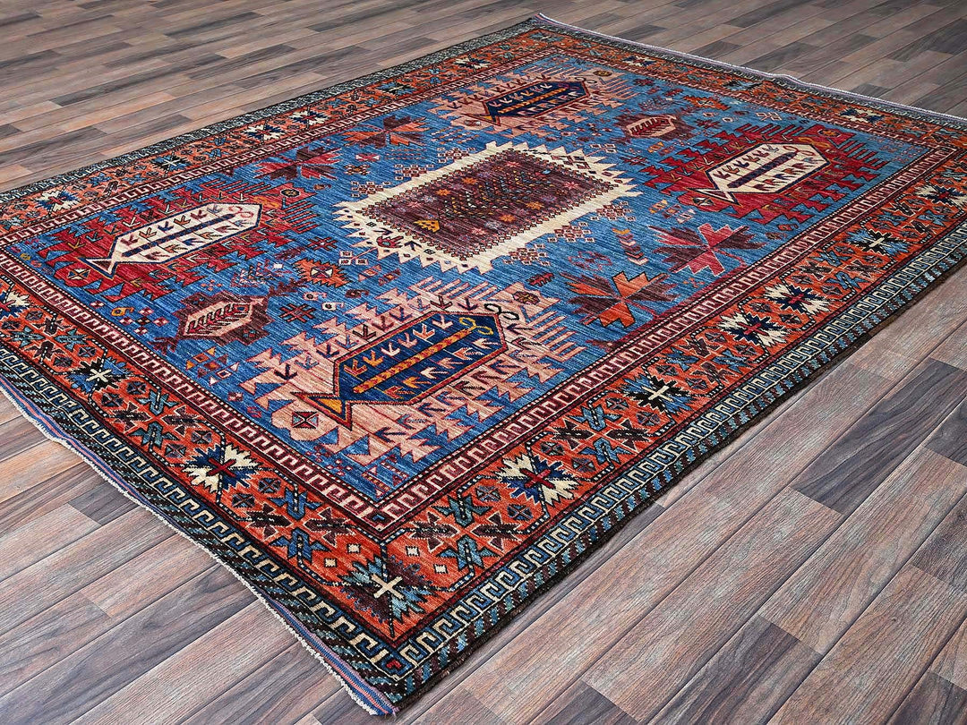 5'11" x 7'8" New Hand Knotted Blue Wool Rectangle Oriental Rug - MOA102588