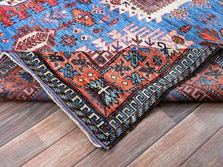 5'11" x 7'8" New Hand Knotted Blue Wool Rectangle Oriental Rug - MOA102588