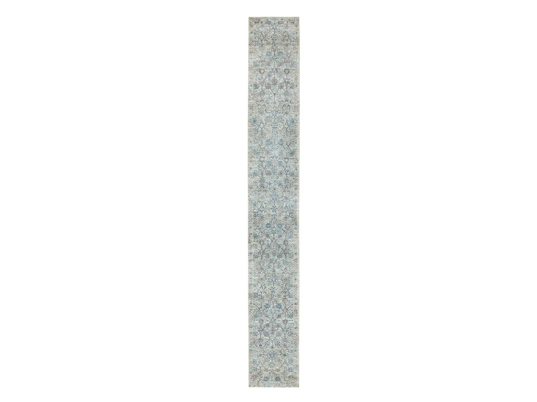 2'5" x 20'5" New Hand Knotted Ivory Wool & Silk Runner Oriental Rug - MOA10258946