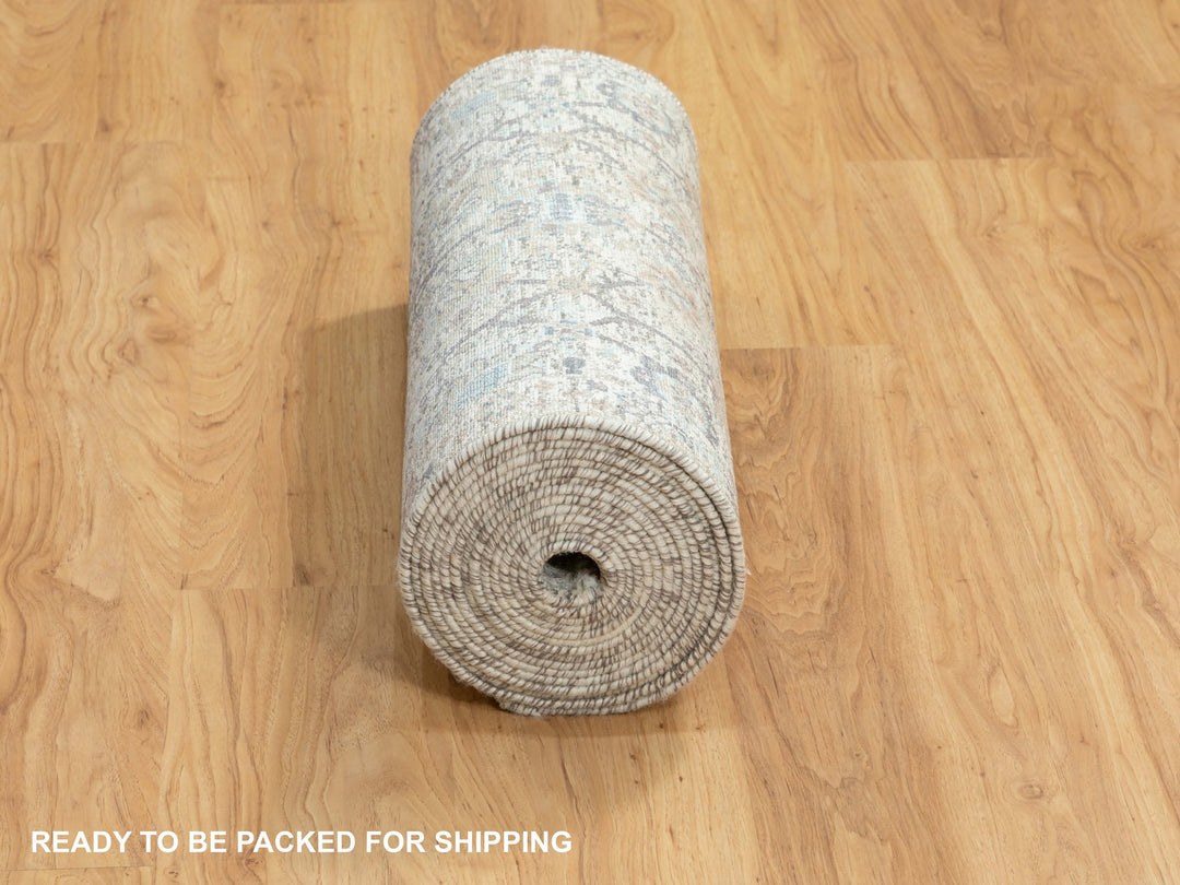 2'5" x 20'5" New Hand Knotted Ivory Wool & Silk Runner Oriental Rug - MOA10258946