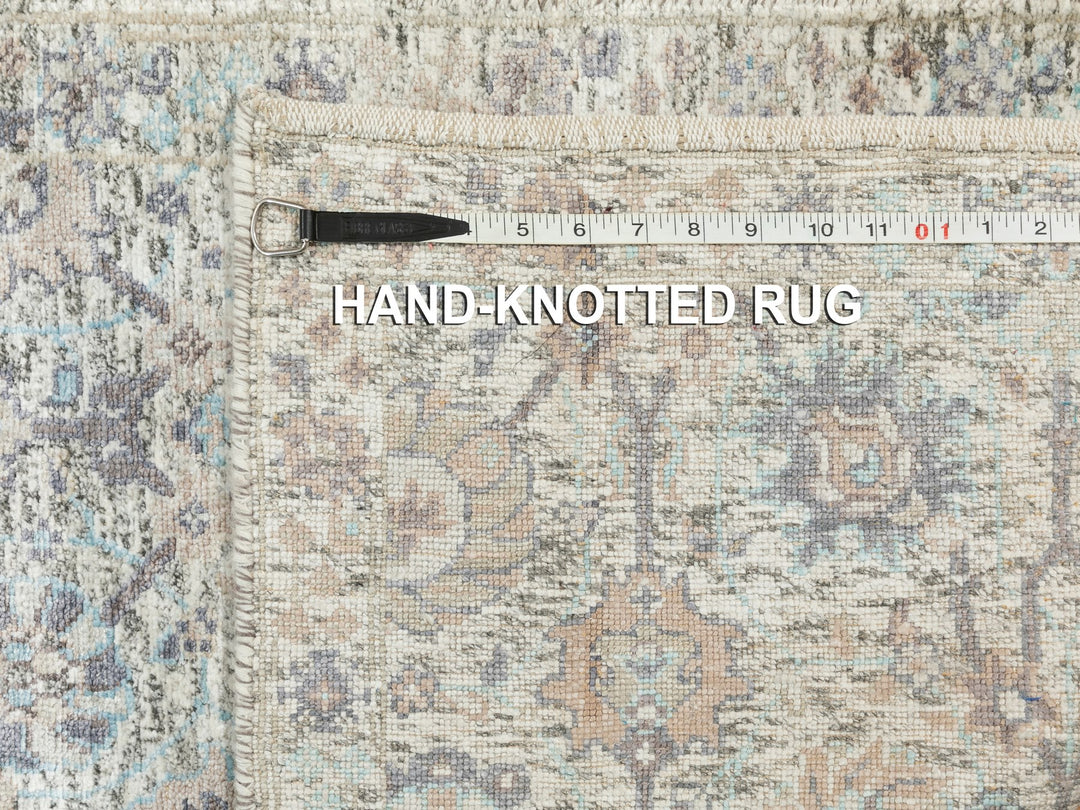 2'5" x 20'5" New Hand Knotted Ivory Wool & Silk Runner Oriental Rug - MOA10258946
