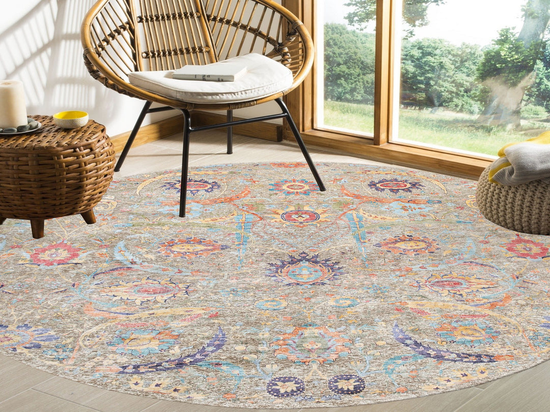 12'0" x 12'0" New Hand Knotted Beige Wool & Silk Round Oriental Rug - MOA10258965