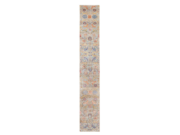 2'6" x 16'4" New Hand Knotted Beige Wool & Silk Runner Oriental Rug - MOA10258966