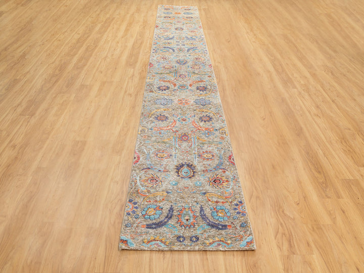 2'6" x 16'4" New Hand Knotted Ivory Wool & Silk Runner Oriental Rug - MOA10258966