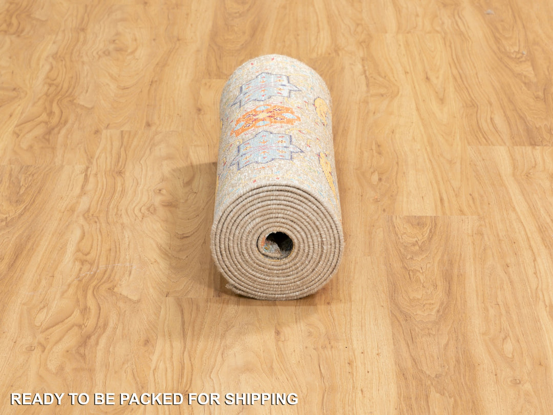 2'6" x 16'4" New Hand Knotted Ivory Wool & Silk Runner Oriental Rug - MOA10258966