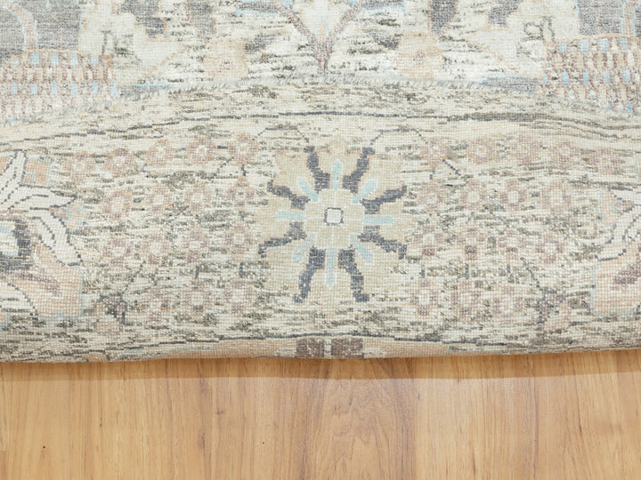 11'10" x 11'10" New Hand Knotted Ivory Wool & Silk Round Oriental Rug - MOA10258979