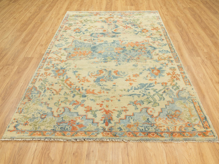 5'9" x 9'0" New Hand Knotted Ivory Wool Rectangle Oriental Rug - MOA10258988