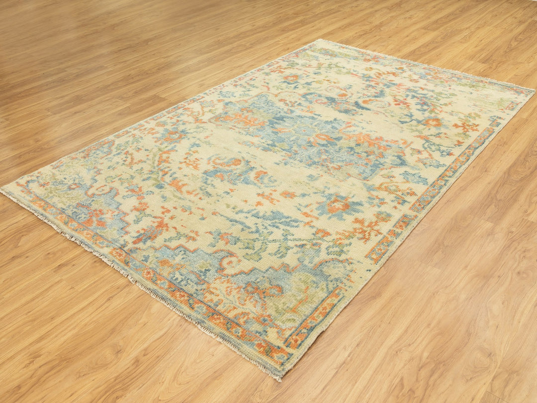 5'9" x 9'0" New Hand Knotted Ivory Wool Rectangle Oriental Rug - MOA10258988