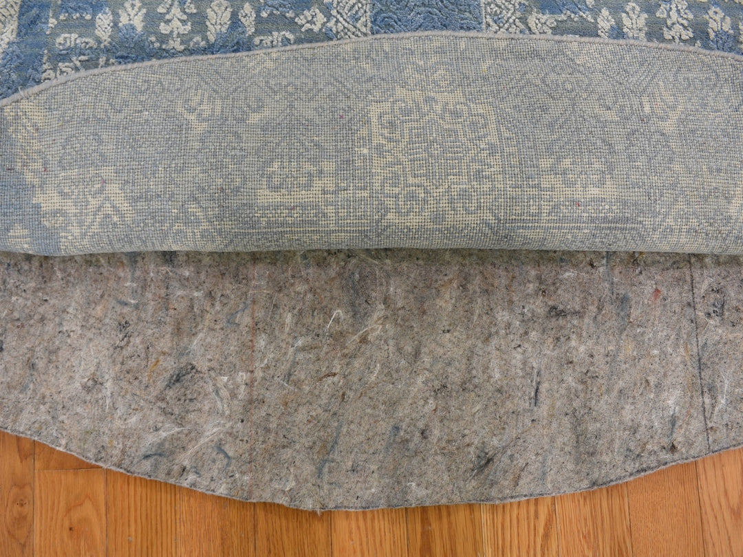 8'1" x 8'1" New Hand Knotted Blue Wool & Pure Silk Round Oriental Rug - MOA10259000
