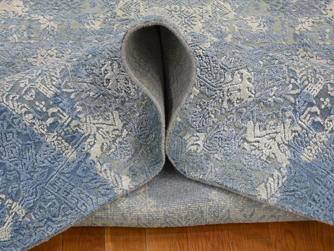 8'1" x 8'1" New Hand Knotted Blue Wool & Pure Silk Round Oriental Rug - MOA10259000