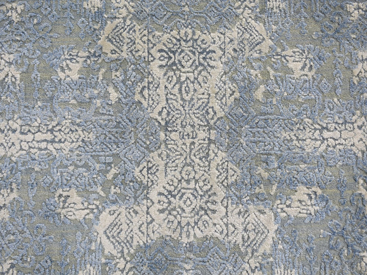 8'1" x 8'1" New Hand Knotted Blue Wool & Pure Silk Round Oriental Rug - MOA10259000