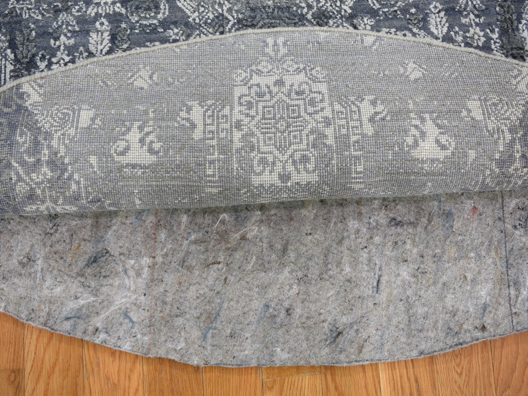 6'0" x 6'0" New Hand Knotted Grey Wool & Silk Round Oriental Rug - MOA10259002
