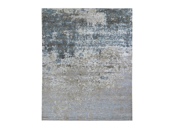 8'0" x 9'10" New Hand Knotted Grey Wool & Silk Rectangle Oriental Rug - MOA10259042