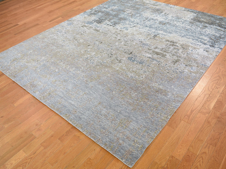 8'0" x 9'10" New Hand Knotted Grey Wool & Silk Rectangle Oriental Rug - MOA10259042