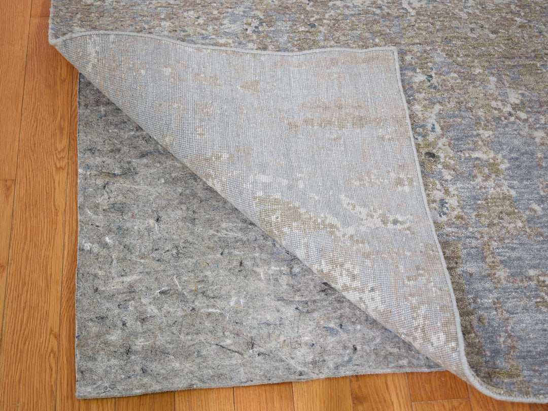 8'0" x 9'10" New Hand Knotted Grey Wool & Silk Rectangle Oriental Rug - MOA10259042