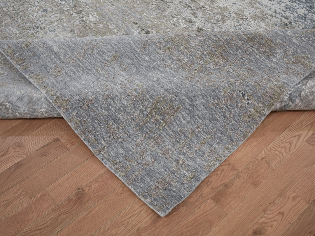 8'0" x 9'10" New Hand Knotted Grey Wool & Silk Rectangle Oriental Rug - MOA10259042