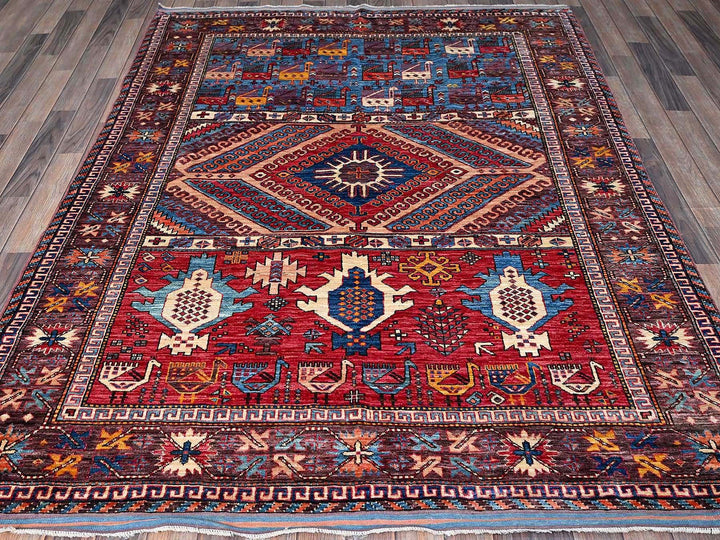 5'11" x 7'4" New Hand Knotted Multicolored Wool Rectangle Oriental Rug - MOA102590