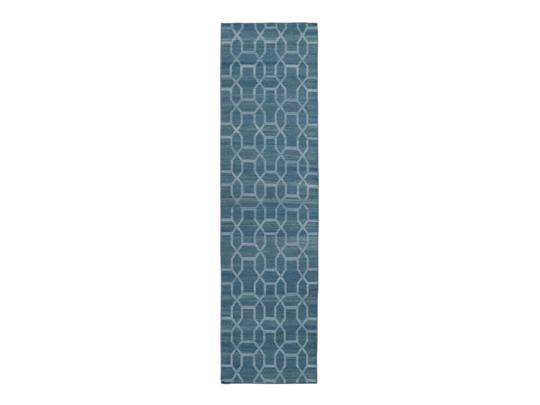 2'7" x 9'8" New Hand Woven Blue Wool Runner Oriental Rug - MOA10259118